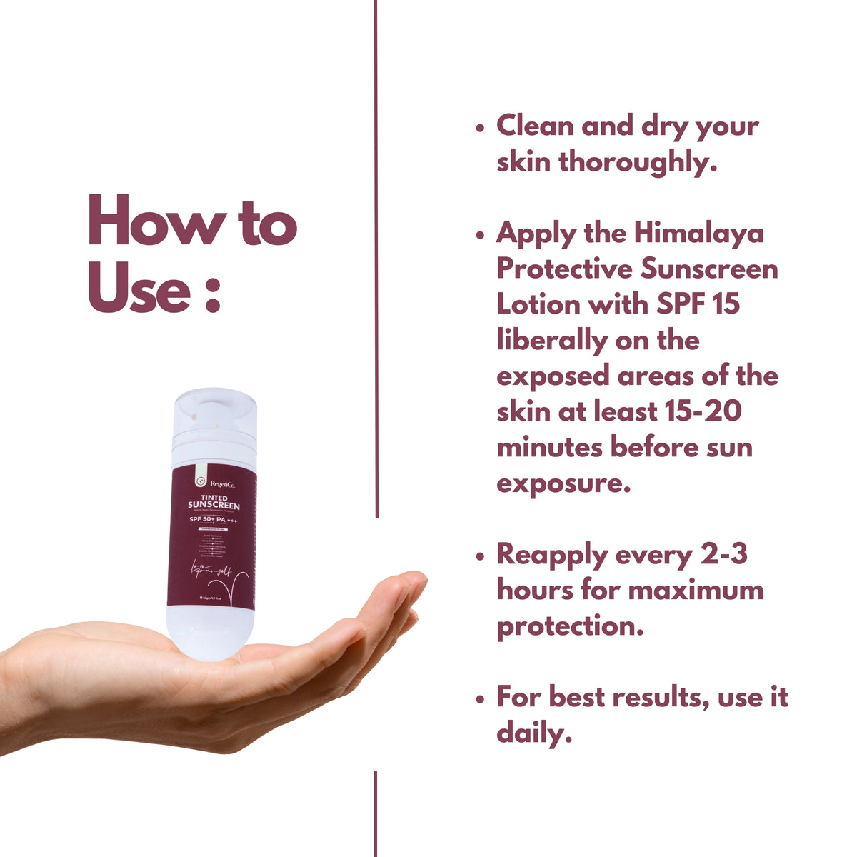RegenCo. Tinted Sunscreen SPF 50+ PA+++ - 50gm | Sunscreen with Fusion Water | Broad Spectrum UVA/UVB Protection, Water Resistant, Non-Comedogenic | SPF 50 Sunscreen Lotion 50 gm