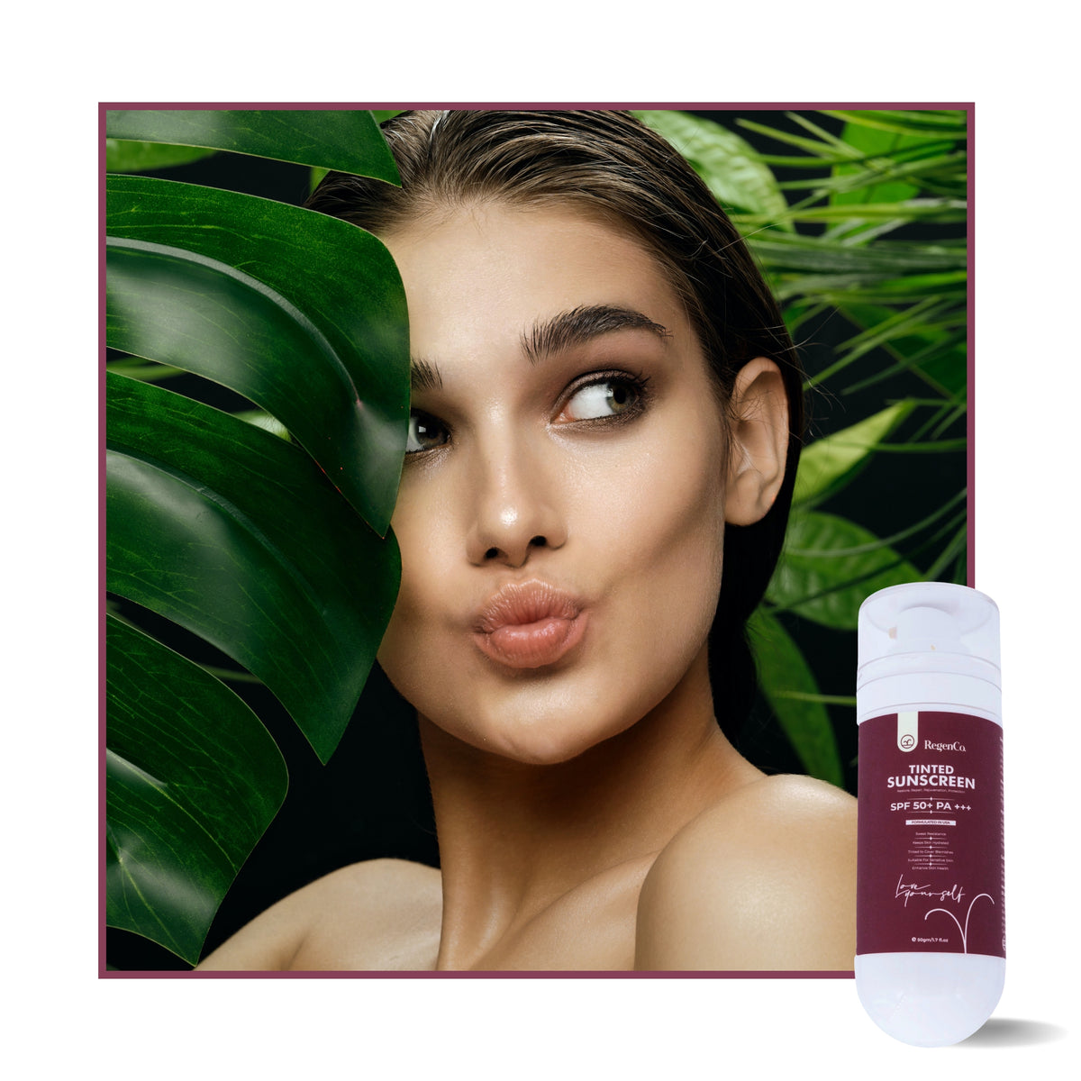 RegenCo. Tinted Sunscreen SPF 50+ PA+++ - 50gm | Sunscreen with Fusion Water | Broad Spectrum UVA/UVB Protection, Water Resistant, Non-Comedogenic | SPF 50 Sunscreen Lotion 50 gm