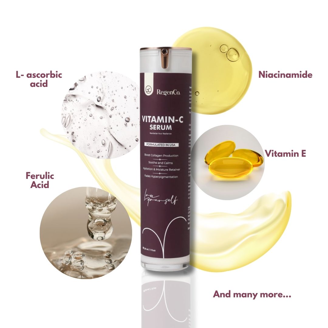 RegenCo. Vitamin C Serum 30 ml | Hydration & Moisture Retainer Fades Hyperpigmentation | Vitamin C Face Serum For Glowing Skin | Reduces Dark Spots & Evens Skin Tone | All Skin Types
