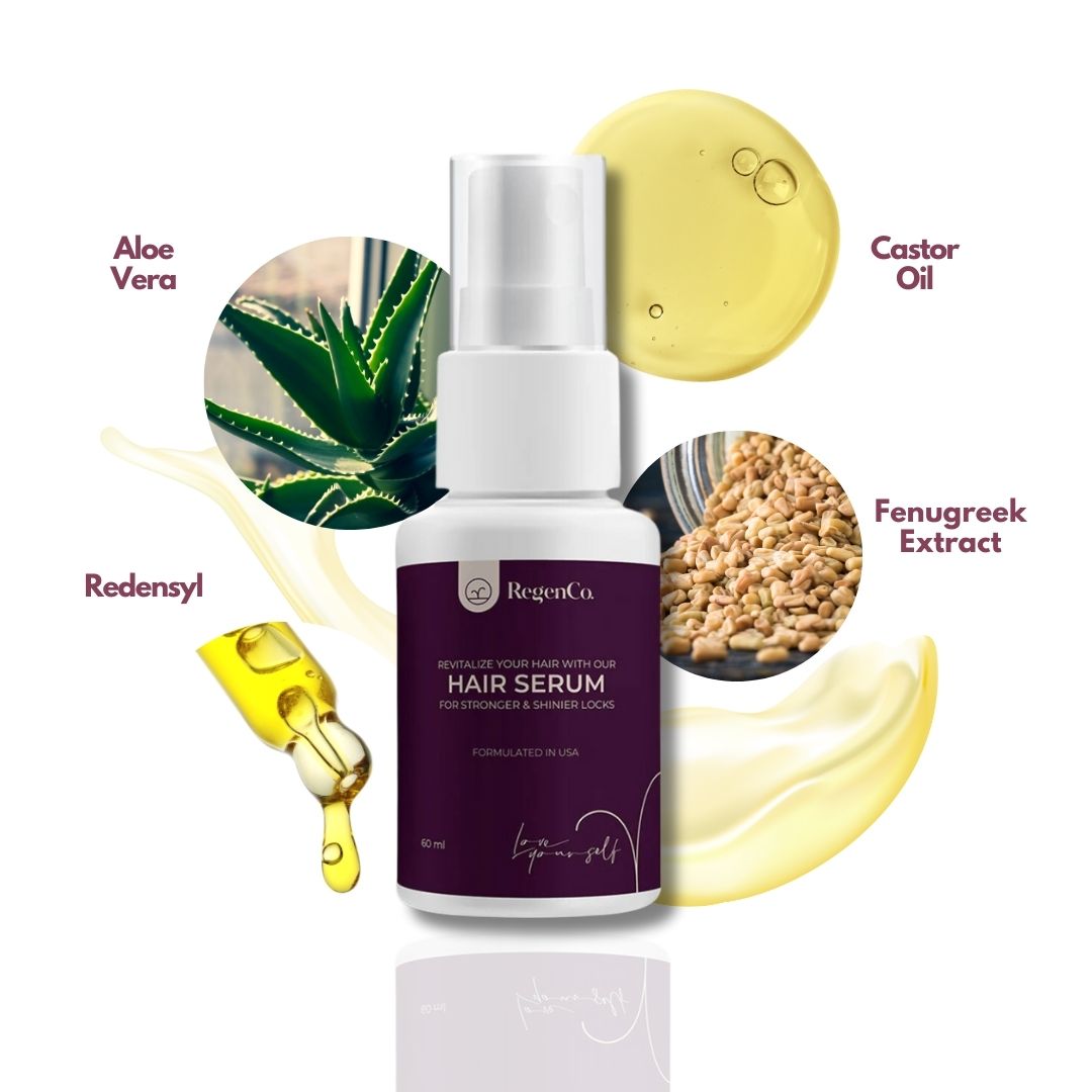 RegenCo. Hair Growth Serum - 60ml | Hair Serum with Herbocell for Moisturized & Soft hair | Reduces Hair Fall & Breakage Promotes Healthy Scalp | All Hair Types | Anti Hairfall Serum 60ml