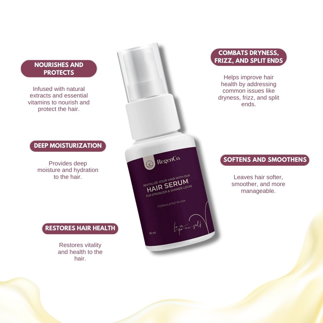 RegenCo. Hair Growth Serum - 60ml | Hair Serum with Herbocell for Moisturized & Soft hair | Reduces Hair Fall & Breakage Promotes Healthy Scalp | All Hair Types | Anti Hairfall Serum 60ml